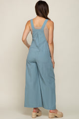 Blue Front Pocket Pleated Linen Maternity Overall