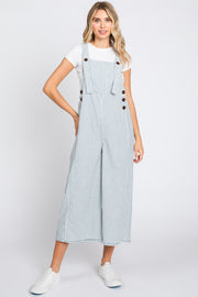 Blue Striped Crop Wide Leg Linen Overalls