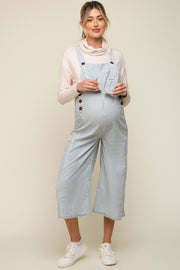 Blue Striped Crop Wide Leg Linen Maternity Overalls