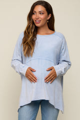 Light Blue Terry Cloth Raw Hem Maternity Top