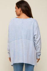 Light Blue Terry Cloth Raw Hem Maternity Top