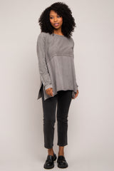 Grey Terry Cloth Raw Hem Top