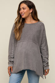 Grey Terry Cloth Raw Hem Maternity Top