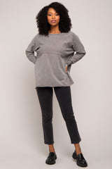 Grey Terry Cloth Raw Hem Top