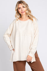 Cream Terry Cloth Raw Hem Top