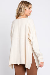 Cream Terry Cloth Raw Hem Top