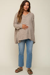 Light Mocha Heathered Soft Knit Long Sleeve Maternity Top