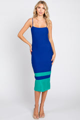 Royal Blue Colorblock Knit Maternity Fitted Midi Dress