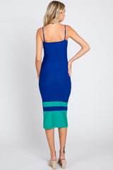 Royal Blue Colorblock Knit Fitted Midi Dress