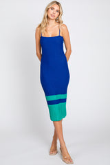 Royal Blue Colorblock Knit Fitted Midi Dress