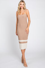 Taupe Colorblock Knit Fitted Midi Dress