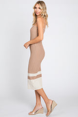 Taupe Colorblock Knit Fitted Midi Dress