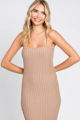 Taupe Colorblock Knit Fitted Midi Dress