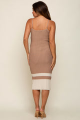 Taupe Colorblock Knit Maternity Fitted Midi Dress