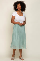 Mint Green Pleated Midi Skirt