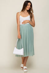 Mint Green Pleated Maternity Midi Skirt