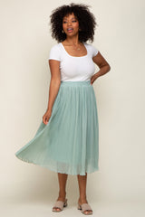 Mint Green Pleated Maternity Midi Skirt