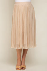 Beige Pleated Maternity Midi Skirt