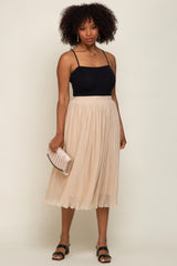 Beige Pleated Midi Skirt