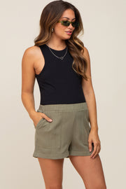 Olive Pocketed Maternity Shorts