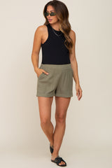 Olive Pocketed Maternity Shorts