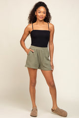 Olive Pocketed Maternity Shorts