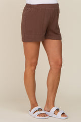 Brown Pocketed Maternity Shorts