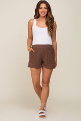 Brown Pocketed Maternity Shorts