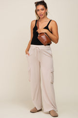 Beige Pocketed Maternity Sweatpants