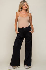 Black Drawstring Wide Leg Maternity Lounge Pants