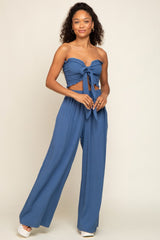 Blue Front Tie Crop Top and Pant Set