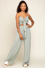 Light Sage Front Tie Crop Top and Pant Set