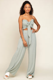 Light Sage Front Tie Crop Top and Pant Set