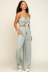 Light Sage Front Tie Crop Top and Pant Set