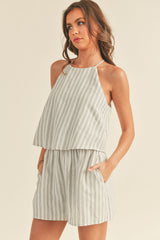 White Striped Pattern Top Overlap Romper