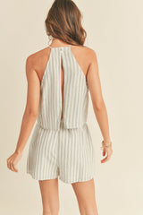 White Striped Pattern Top Overlap Romper