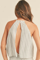 White Striped Pattern Top Overlap Romper