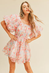 Pink Multi Floral Mesh Flared Mini Dress