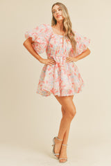 Pink Multi Floral Mesh Flared Mini Dress