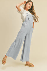 Dusty Blue Washed Wide Leg Overalls