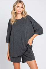 Charcoal Pocket Front Short Sleeve Pajama Short Set