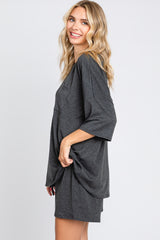 Charcoal Pocket Front Short Sleeve Pajama Short Set