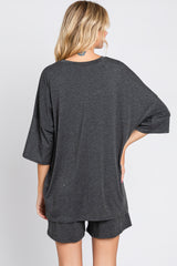 Charcoal Pocket Front Short Sleeve Pajama Short Set