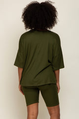 Olive Ribbed Biker Short Sleep Set