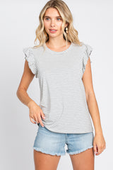 Grey Striped Flutter Sleeve Maternity Top