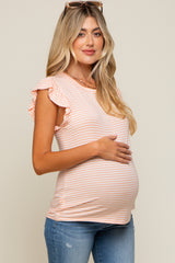 Coral Striped Flutter Sleeve Maternity Top