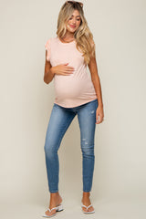 Coral Striped Flutter Sleeve Maternity Top