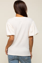 Cream Textured Knit Short Puff Sleeve Maternity Top