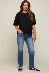 Black Basic Rolled Short Sleeve Maternity T-Shirt