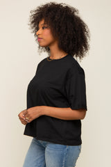 Black Basic Rolled Short Sleeve T-Shirt